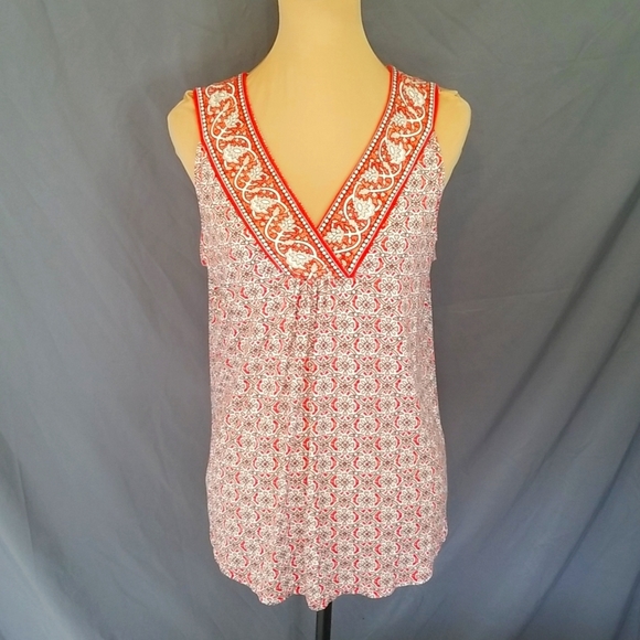 Max Studio Tops - LAST CHANCE EUC MAX STUDIO FLORAL red/cream TANK TOP SLEEVELESS Large
